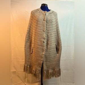 Vintage Hand knit shawl poncho w/ arm holes